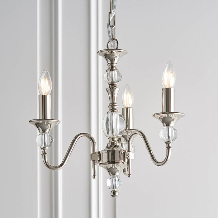 Interiors 1900 Polina nickel 3lt pendant with beige shades