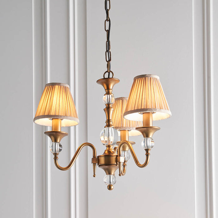 Interiors 1900 Polina antique brass 3lt pendant with beige shades