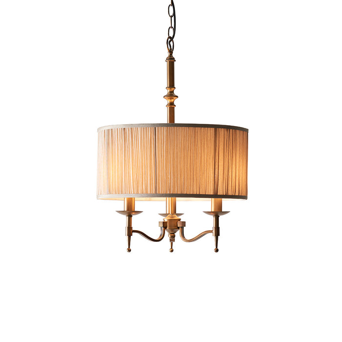 Interiors 1900 Stanford antique brass 3 light pendant with beige shade