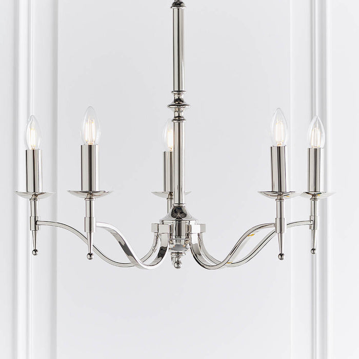 Interiors 1900 Stanford nickel 5lt pendant with beige shades