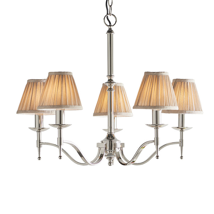 Interiors 1900 Stanford nickel 5lt pendant with beige shades