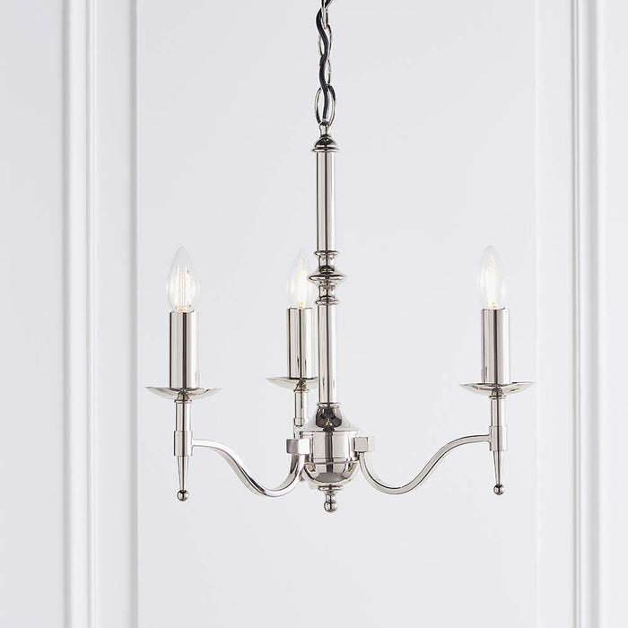 Interiors 1900 Stanford nickel 3lt pendant with beige shades