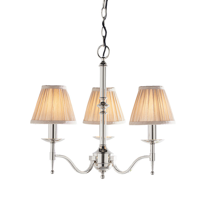 Interiors 1900 Stanford nickel 3lt pendant with beige shades