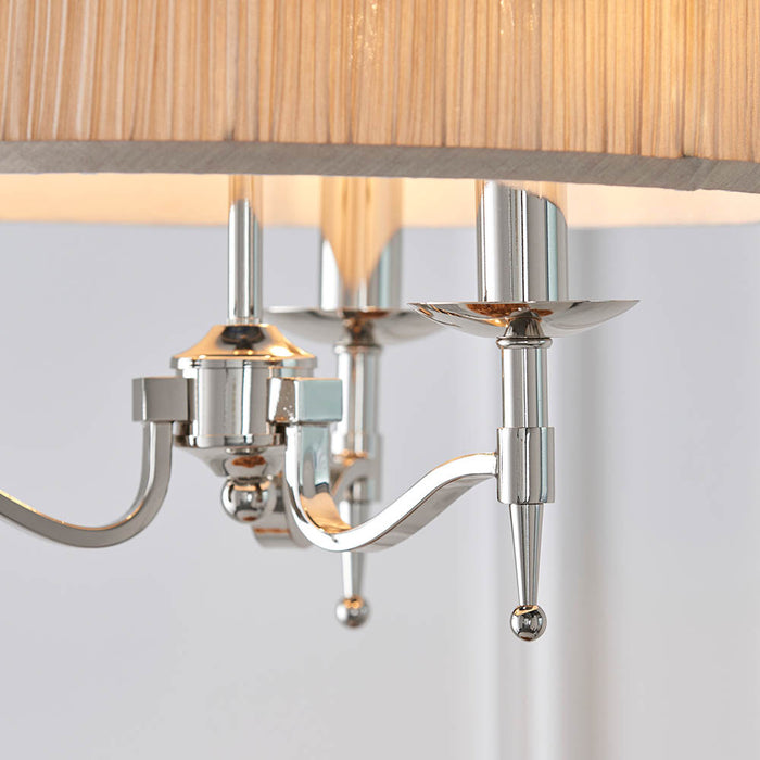Interiors 1900 Stanford nickel 3lt pendant with beige shade