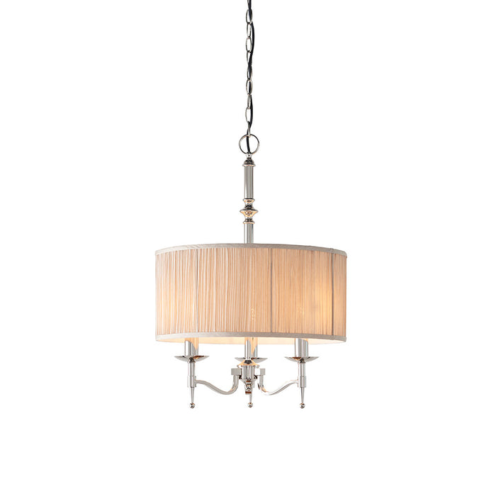 Interiors 1900 Stanford nickel 3lt pendant with beige shade