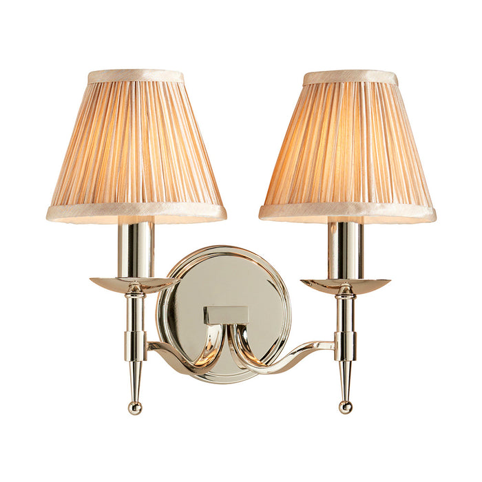Interiors 1900 Stanford nickel Twin wall light with beige shades