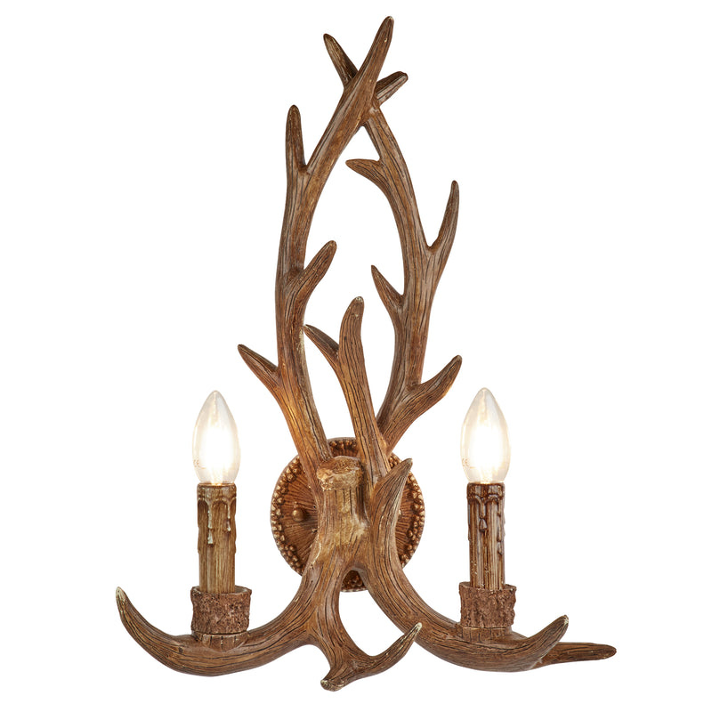 Searchlight  6412-2BR Stag 2Lt Wall Light - Brown Resin