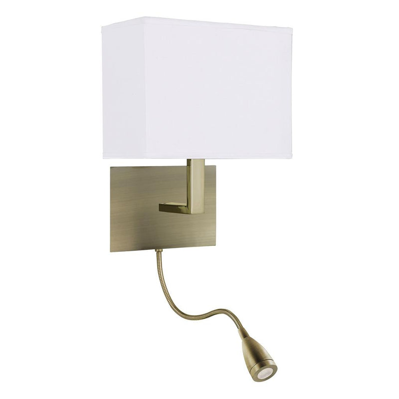 Searchlight  6519AB Hotel Wall Light- Antique Brass Metal & White Fabric