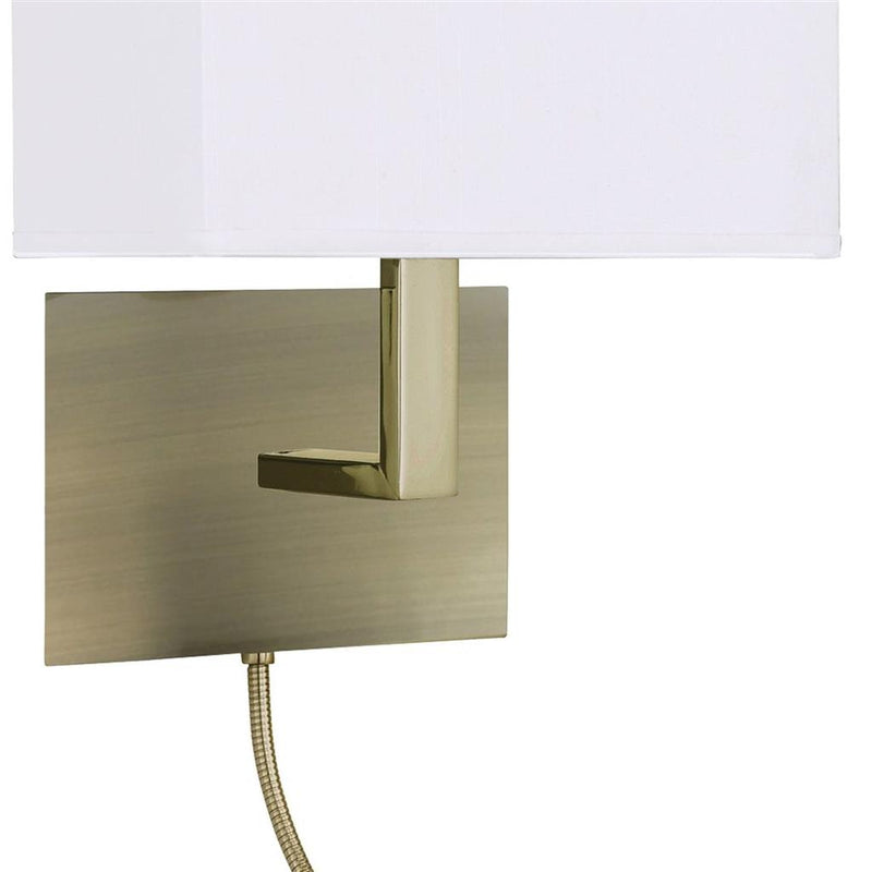 Searchlight  6519AB Hotel Wall Light- Antique Brass Metal & White Fabric