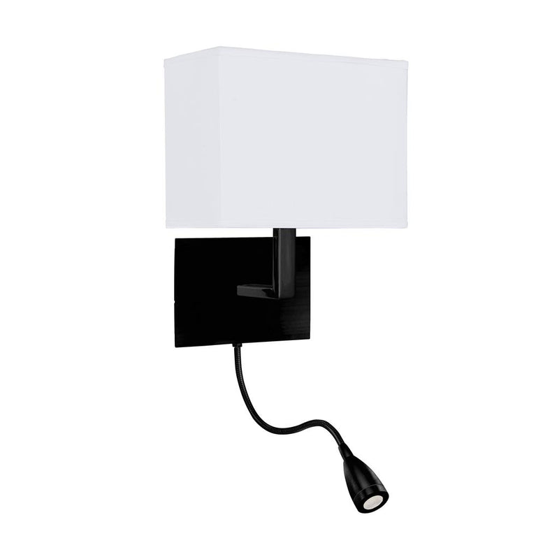 Searchlight  6519BK Hotel Wall Light - Matt Black Metal & White Fabric Shade