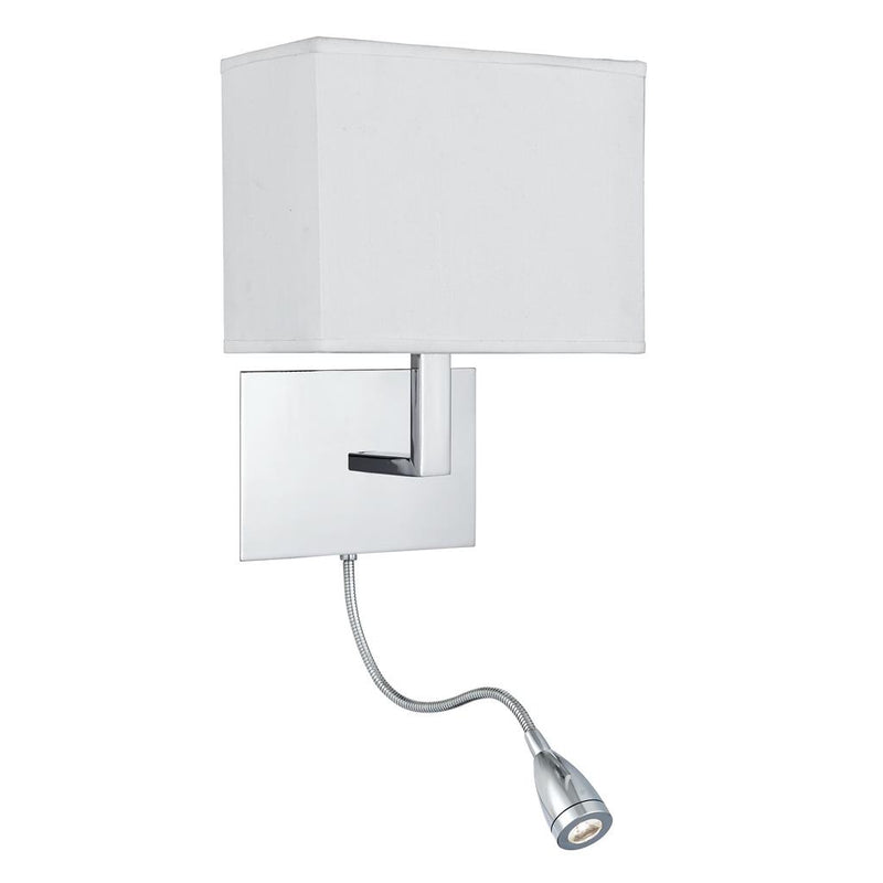 Searchlight  6519CC Hotel Wall Light - Chrome Metal & White Fabric Shade
