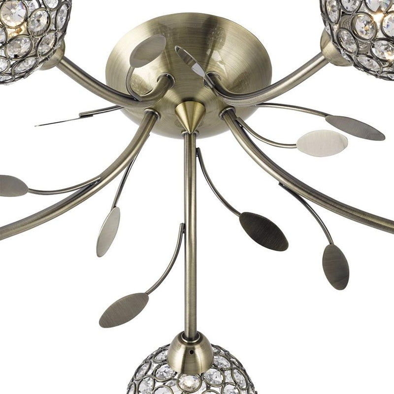 Searchlight  6575-5AB Bellis II 5Lt Semi-Flush -Antique Brass & Clear Glass