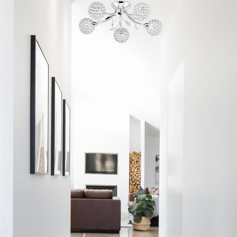 Searchlight  6575-5CC Bellis II 5Lt Semi-Flush - Chrome & Clear Glass Beads