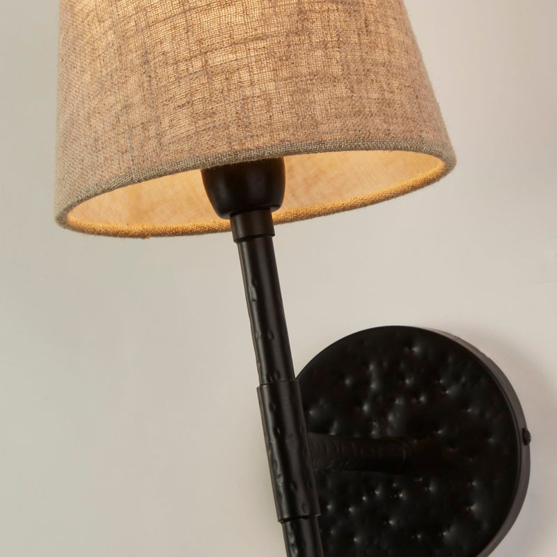 Searchlight  30690-1BK Gothic Wall Light - Hammered Black Metal & Natural Linen