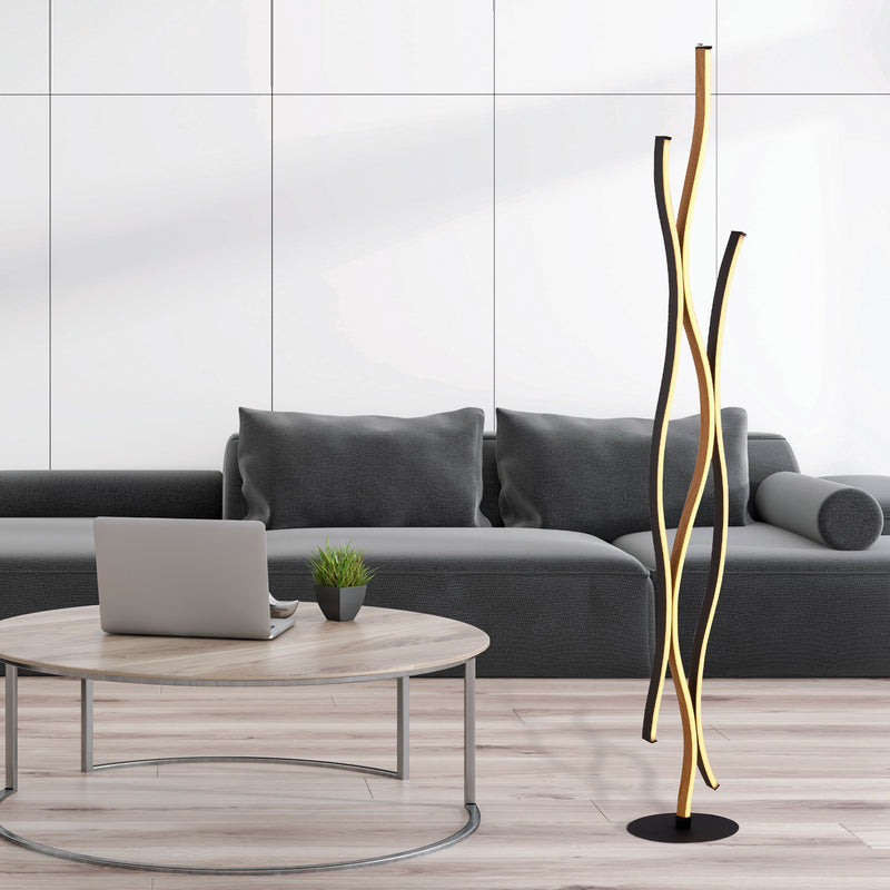 Searchlight  32102-1BK Bloom Floor Lamp - Black Metal & Wood Effect