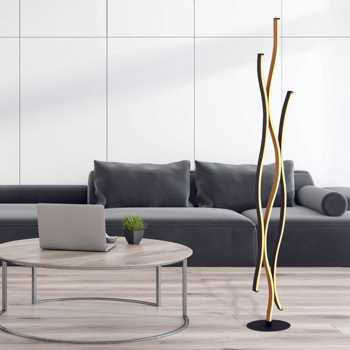 Searchlight  32102-1BK Bloom Floor Lamp - Black Metal & Wood Effect