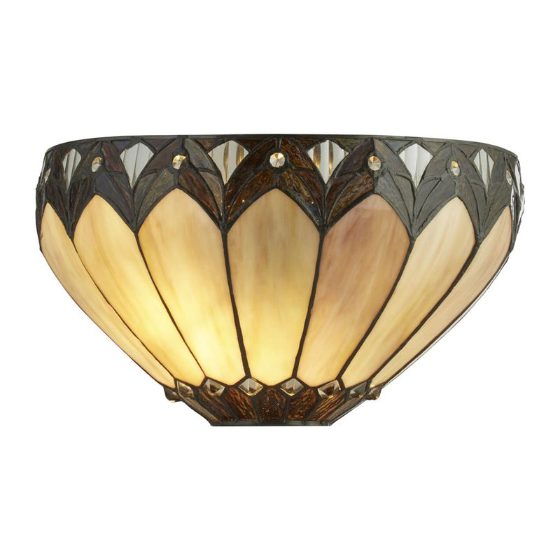 Searchlight  6704-1 Pearl Tiffany Wall Light-Antique Brass Metal & Stained Glass