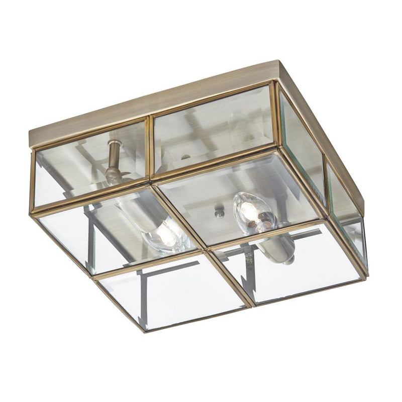 Searchlight  6769-26AB Pisa 2Lt Flush - Antique Brass Metal & Clear Bevelled Glass