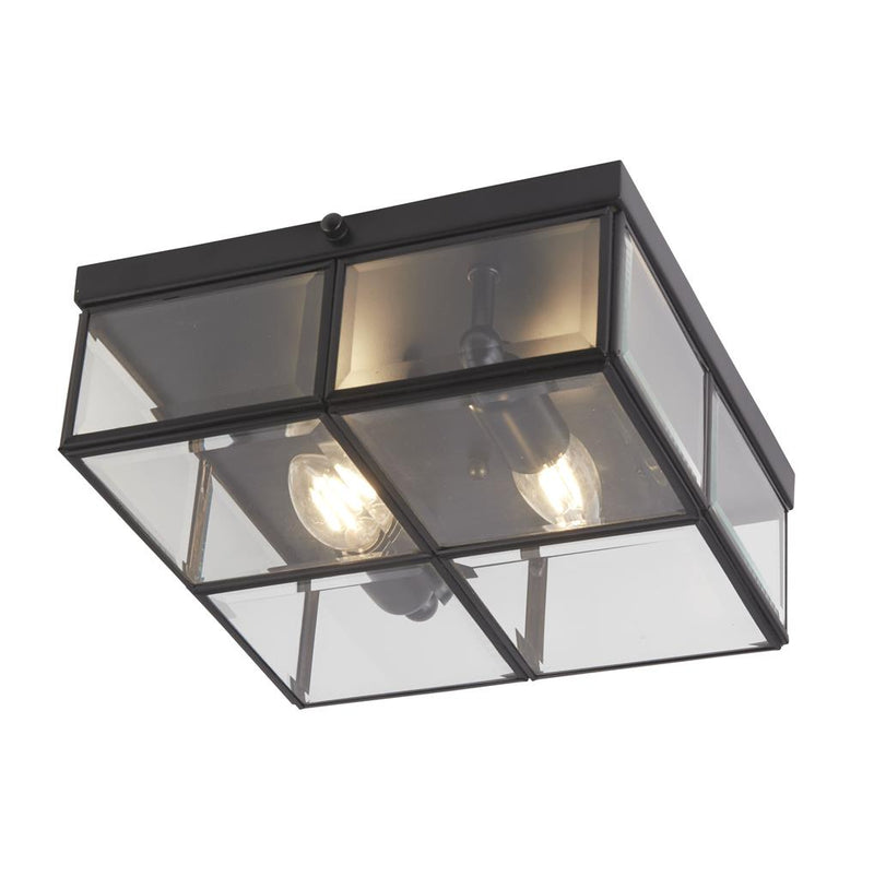 Searchlight  6769-26BK Pisa 2Lt Flush - Black Metal & Clear Bevelled Glass