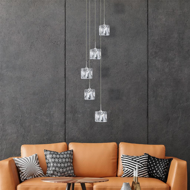 Searchlight  6775-5-LED Ice Cube 5Lt Multi-Drop Pendant - Chrome Metal & Glass