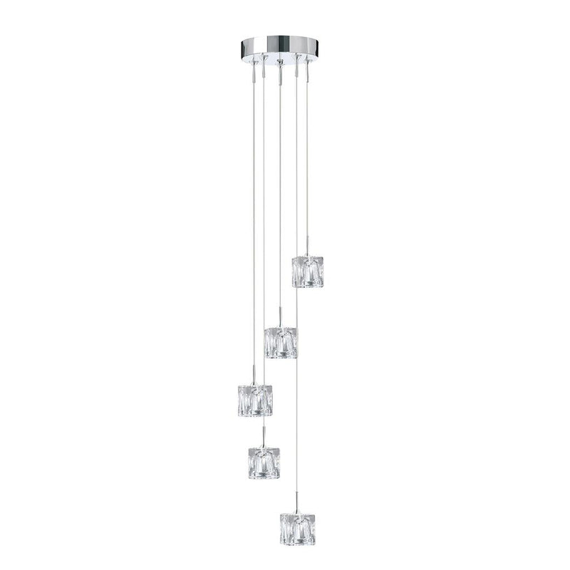 Searchlight  6775-5-LED Ice Cube 5Lt Multi-Drop Pendant - Chrome Metal & Glass