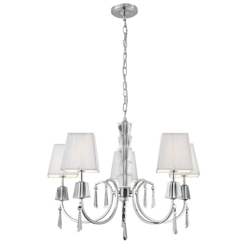 Searchlight  6885-5CC Portico 5Lt Pendant - Chrome Metal, Acrylic & String Shades