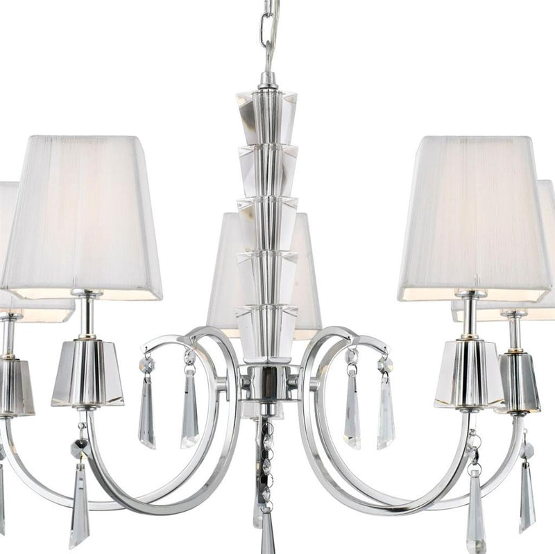 Searchlight  6885-5CC Portico 5Lt Pendant - Chrome Metal, Acrylic & String Shades
