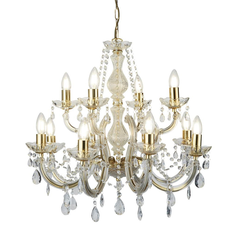 Searchlight  699-12 Marie Therese 12Lt Chandelier-Polished Brass & Clear Crystal