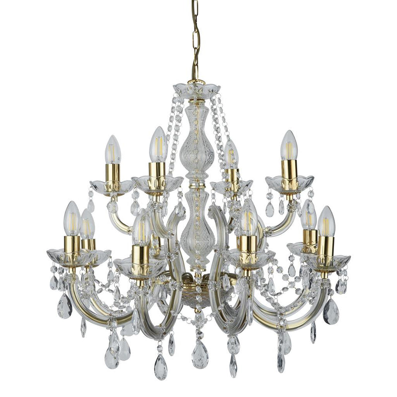 Searchlight  699-12 Marie Therese 12Lt Chandelier-Polished Brass & Clear Crystal