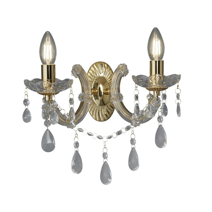 Searchlight  699-2 Marie Therese 2Lt Wall Light-Polished Brass & Clear Crystal