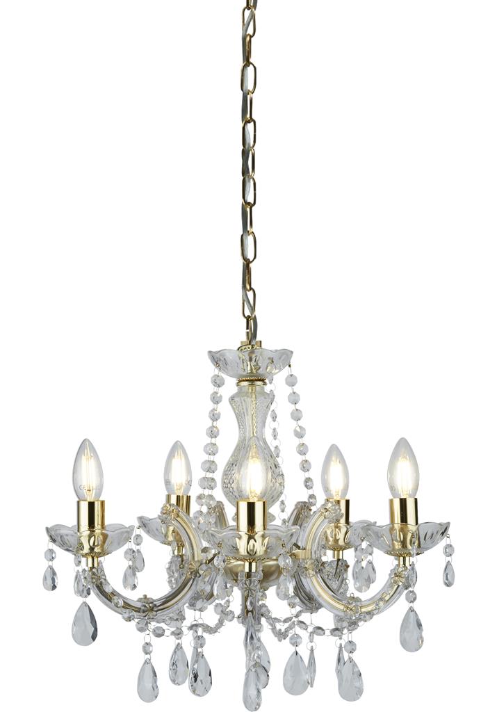 Searchlight  699-5 Marie Therese 5Lt Pendant - Polished Brass & Clear Crystal