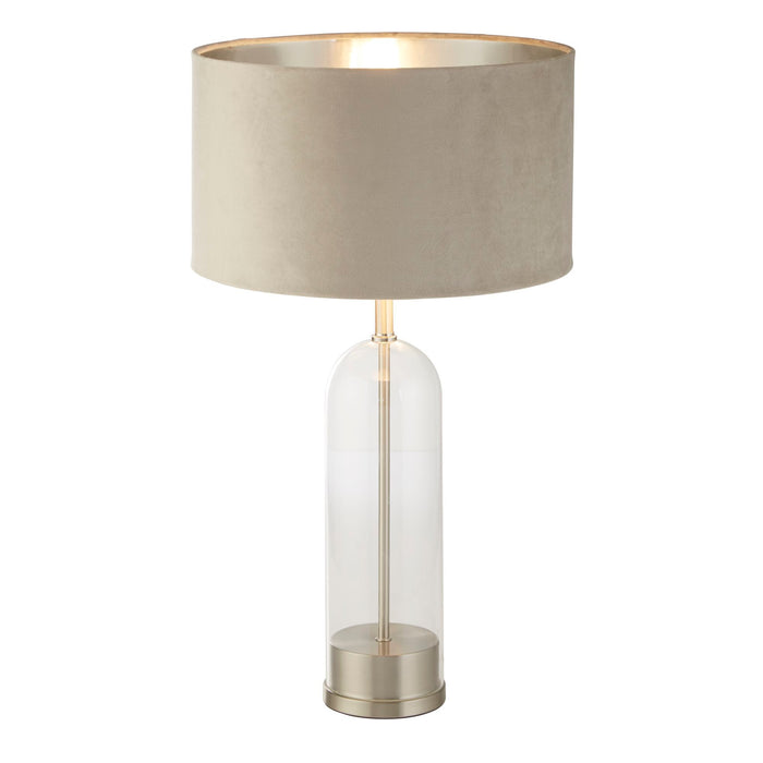 Searchlight  81713TA Oxford Table Lamp - Glass, Satin Nickel & Taupe Velvet Shade