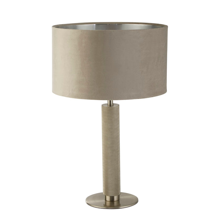 Searchlight  65721TA London Table Lamp- Knurled Satin Silver & Taupe Velvet Shade