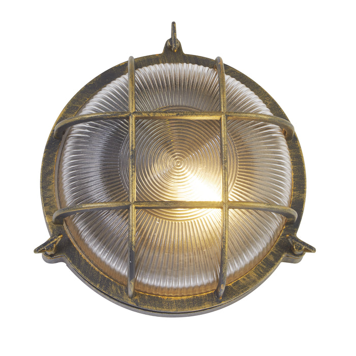 Searchlight  61401BG Bulkhead Round Outdoor Light -Black Gold Metal & Clear Glass