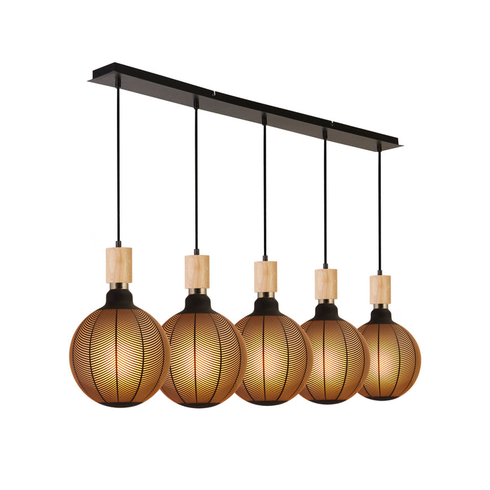 Searchlight  50212-5NA Spinny 5Lt Bar Pendant - Wood & Matt Black Metal