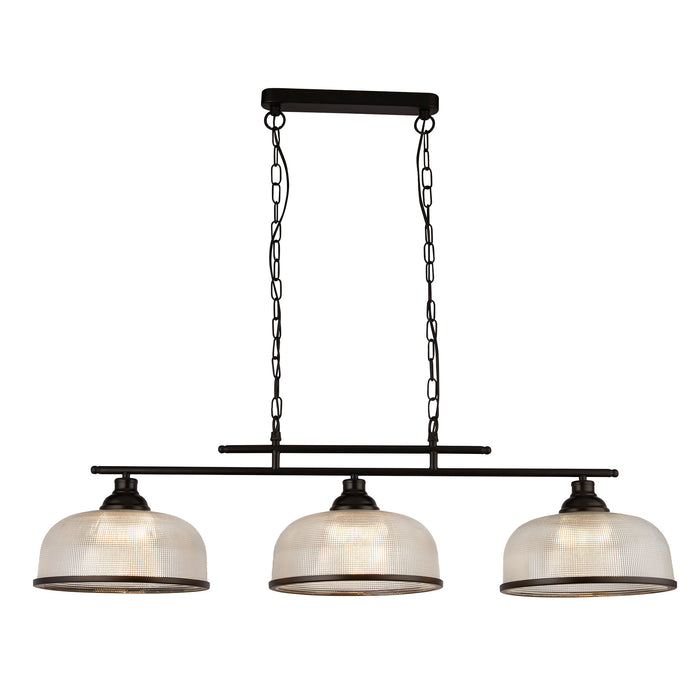 Searchlight  3593-3BK Highworth 3Lt Pendant - Black Metal & Holophane Style Glass