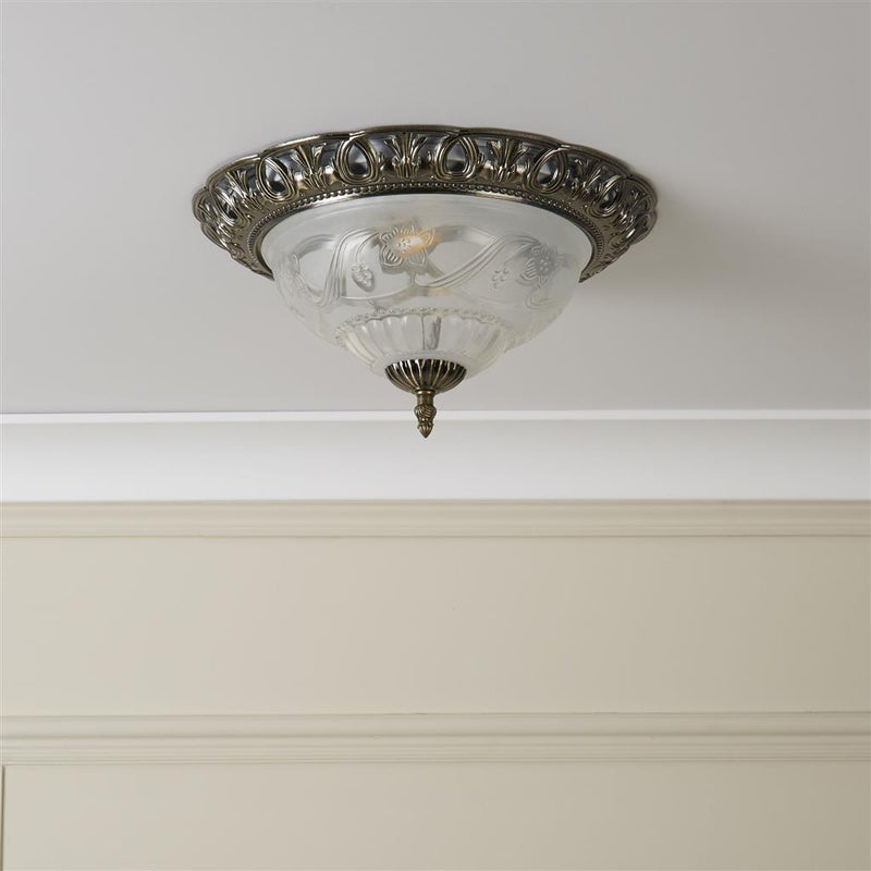 Searchlight  7045-13 Derby Flush  - Antique Brass Metal & Glass
