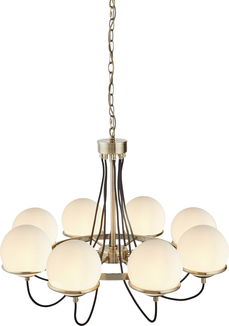 Searchlight  7098-8AB Sphere  8Lt Pendant - Antique Brass Metal & Opal Glass