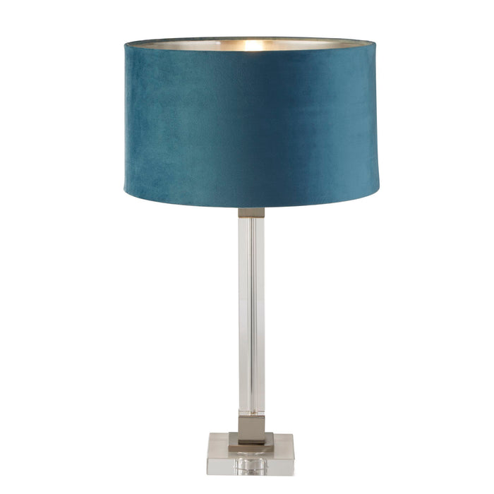 Searchlight  67521TE Scarborough Table Lamp - Crystal, Satin Nickel & Teal Velvet