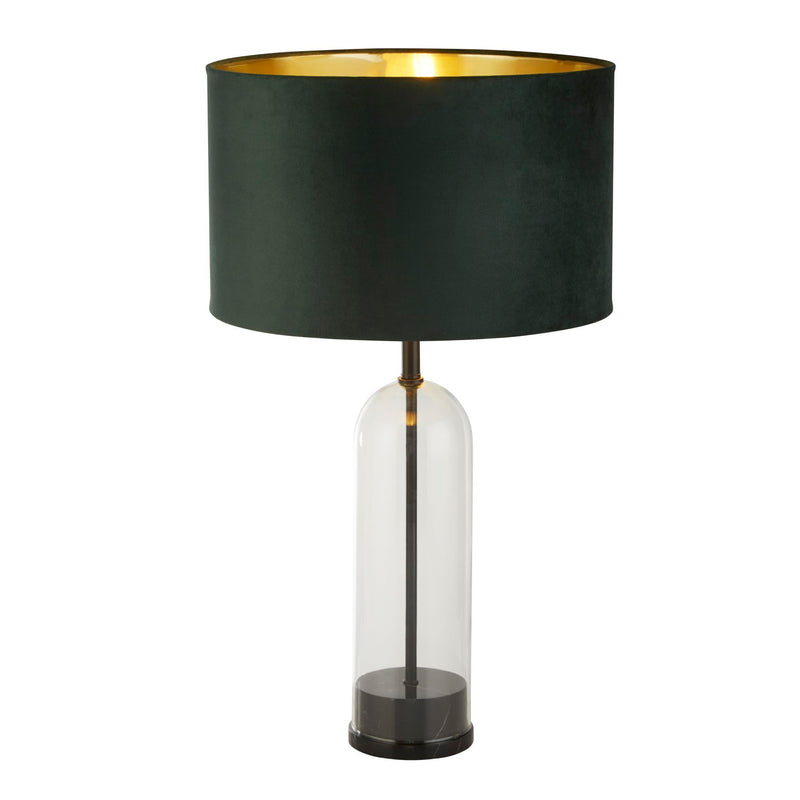 Searchlight  81711GR Oxford Table Lamp-Glass, Black Metal, Marble & Green Velvet
