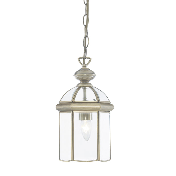 Searchlight  7131AB Bevelled Lantern - Antique Brass Metal & Clear Glass