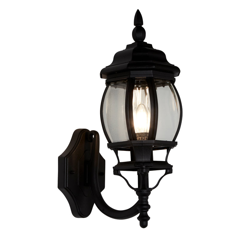 Searchlight  7144-1 Bel Aire Outdoor Wall Light - Black Metal & Clear Glass
