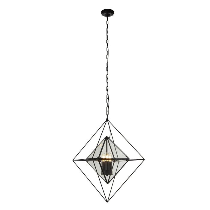 Searchlight  7323-3BK Diamond 3Lt Pendant - Black Metal & Clear Glass