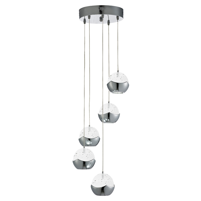 Searchlight  7355-5CC Ice Ball 5Lt Multi-Drop Pendant - Chrome Metal & Glass