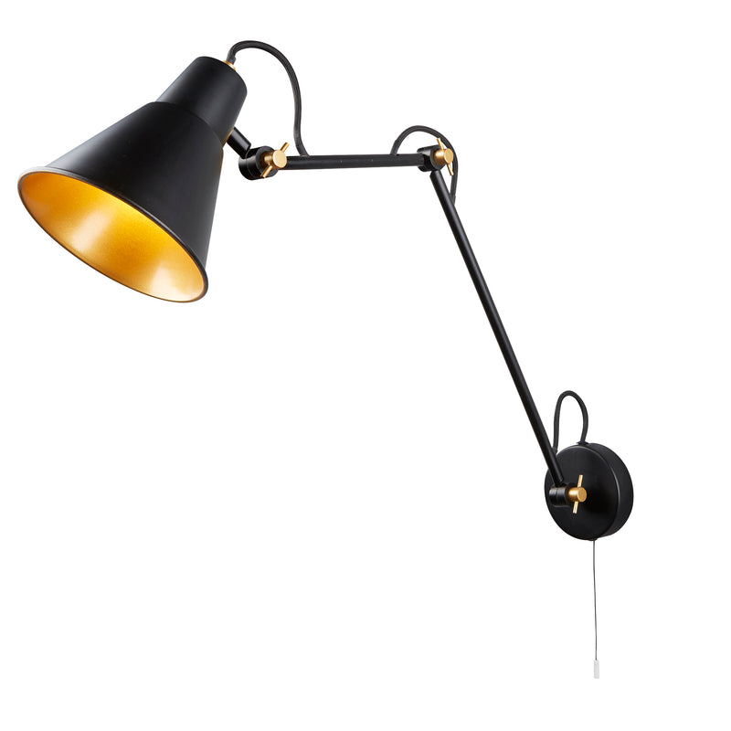Searchlight  7403BK Swing Arm  Wall Light  - Matt Black & Gold Metal
