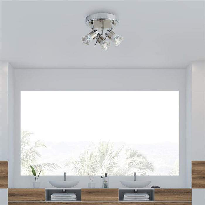 Searchlight  7443CC-LED Aries 3Lt LED Round Spotlight -  Chrome, Satin Silver, IP44