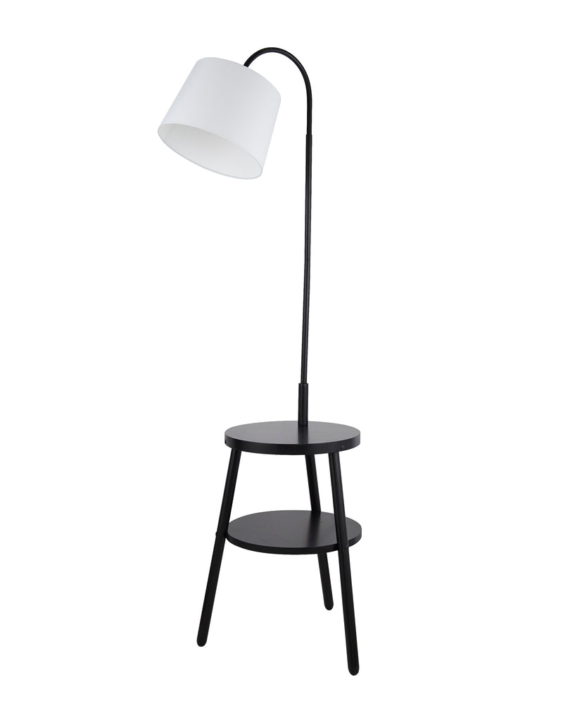 Searchlight  74730BK Ridge Shelf Floor Lamp - Black Metal, Wood & White Fabric