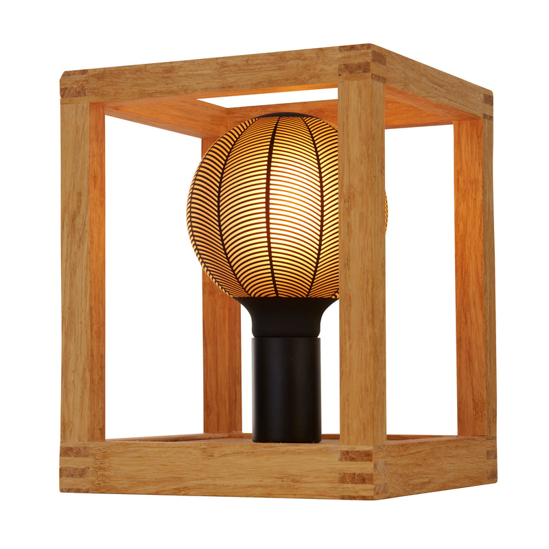 Searchlight  54742-1NA Square  Table Lamp  - Natural Wood & Black Metal