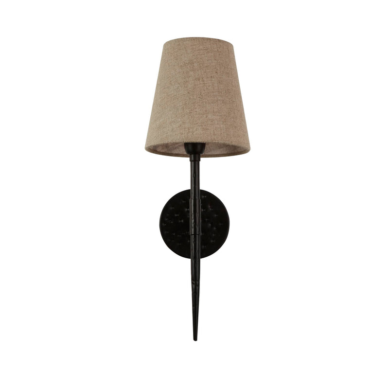 Searchlight  30690-1BK Gothic Wall Light - Hammered Black Metal & Natural Linen