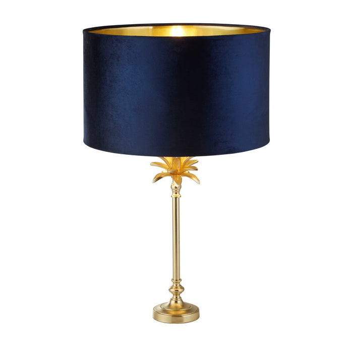 Searchlight  81210AZ Palm Table Lamp - Satin Brass Metal & Navy Velvet Shade